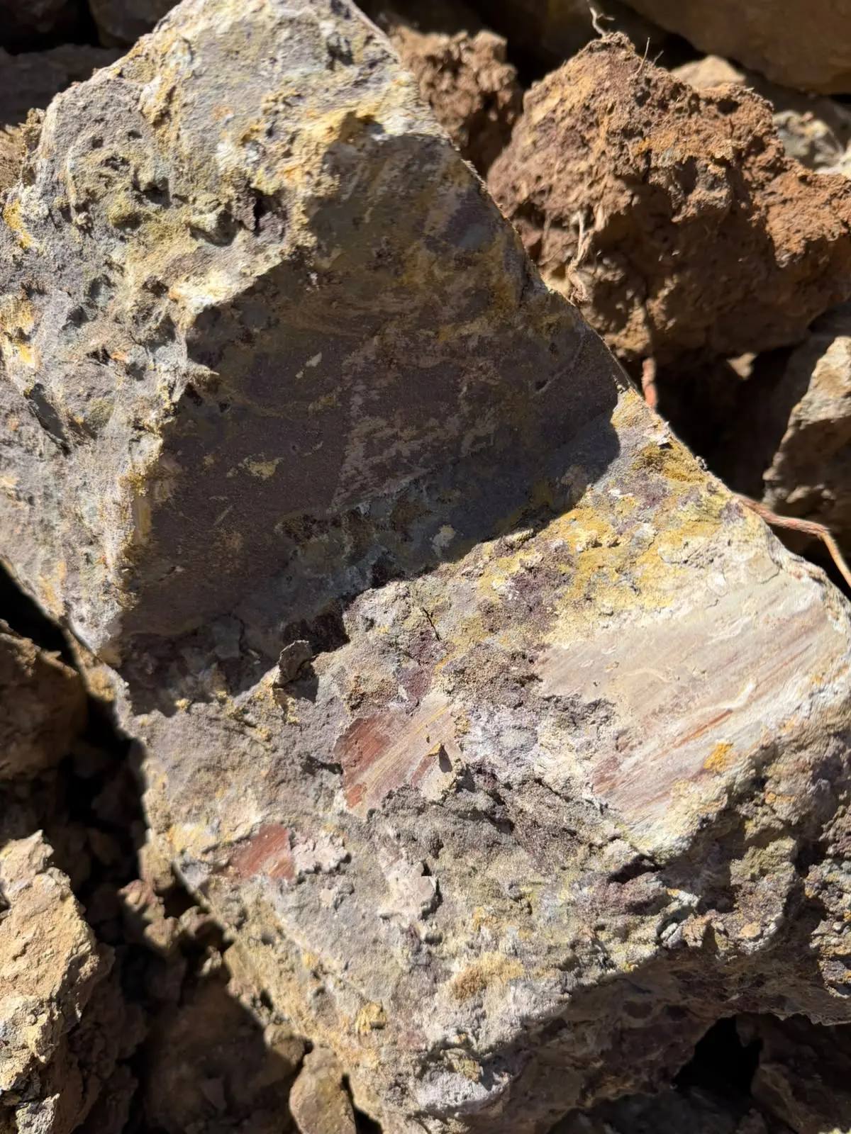 Detalle de roca y arcilla de la mina